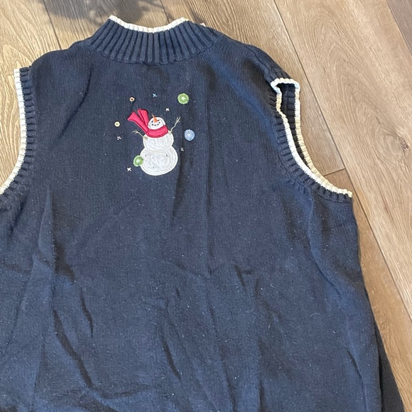 CJ Banks Snowman Christmas Zip Vest Sweater, Navy  -2X - Picture 5 of 10